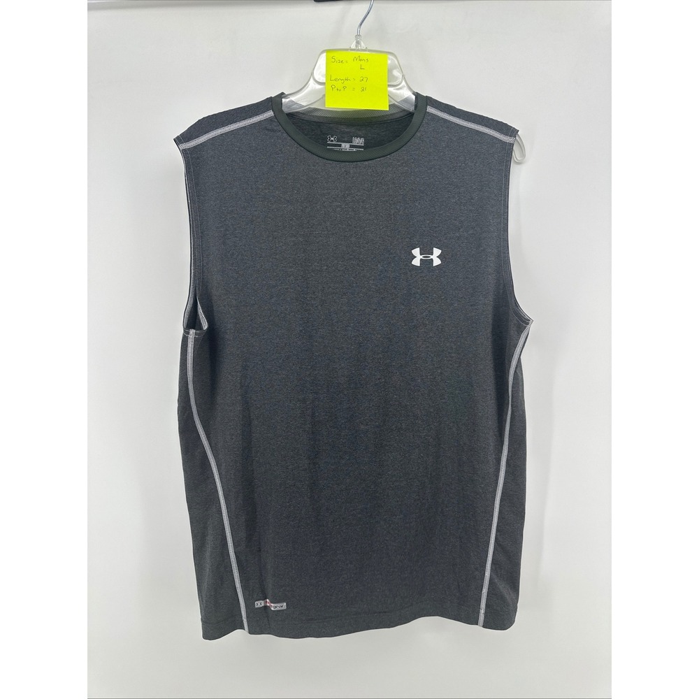 Under Armour Mens HeatGear Fitted Sleeveless Muscle Shirt Grey 1236252 Large
